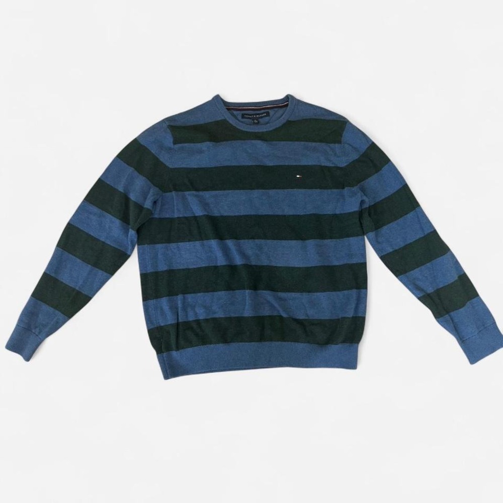 Tommy Hilfiger blue and forest green striped sweater